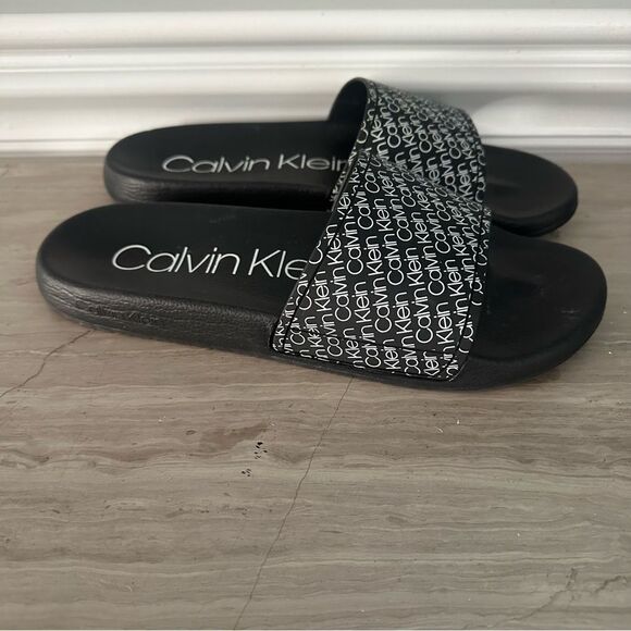 Calvin Klein Black Logo Slide Sandals. - Picture 3 of 6